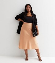 New Look Curves Pale Pink Satin Bias Cut Midi Skirt